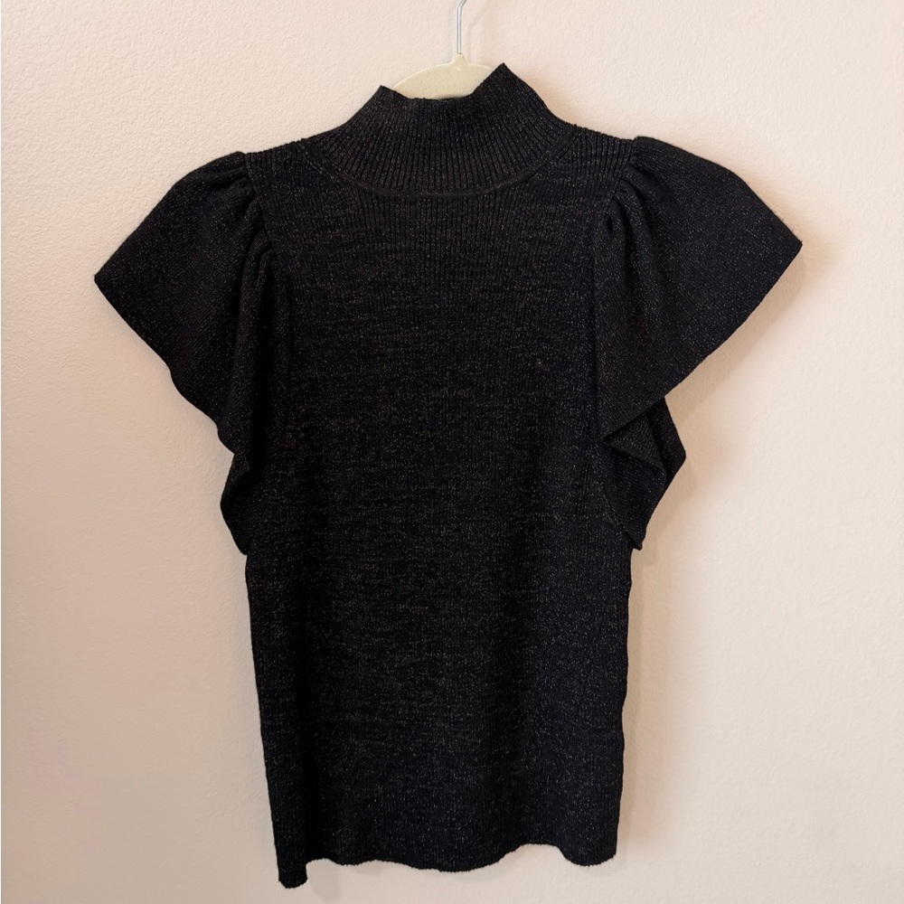Anthropologie Black Mock Neck Flutter Sleeve Tank